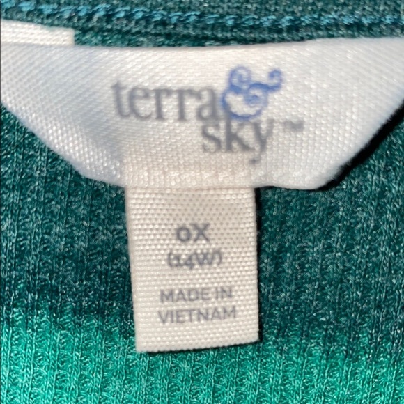 TERRA & SKY henley long sleeve waffle thermal pullover green blue top size 14W - Picture 8 of 13